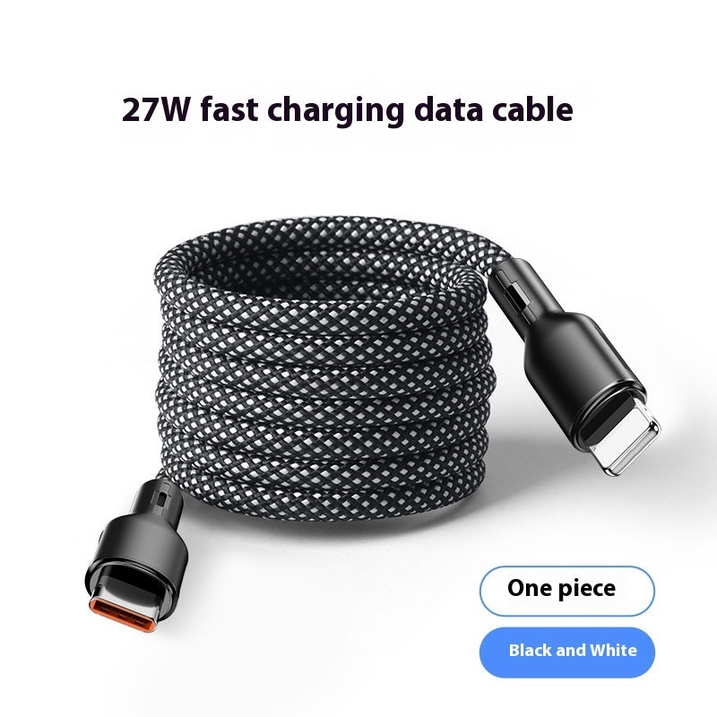 27W fast charging data cable with braided design on a white background