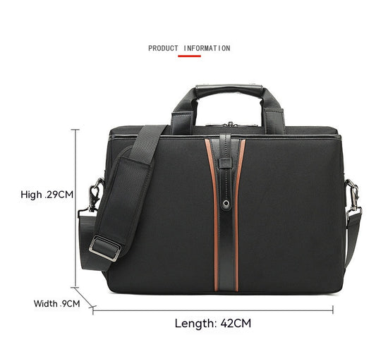Black briefcase with measurements on a white background