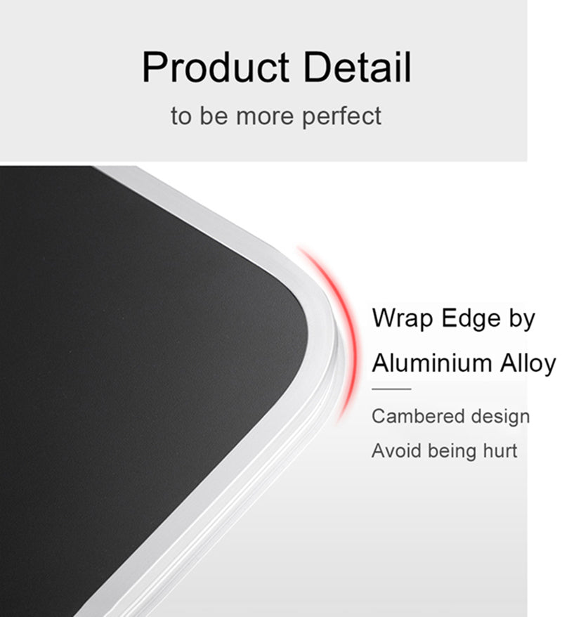 Product detail of a screen protector with aluminium alloy wrap edge and cambered design.