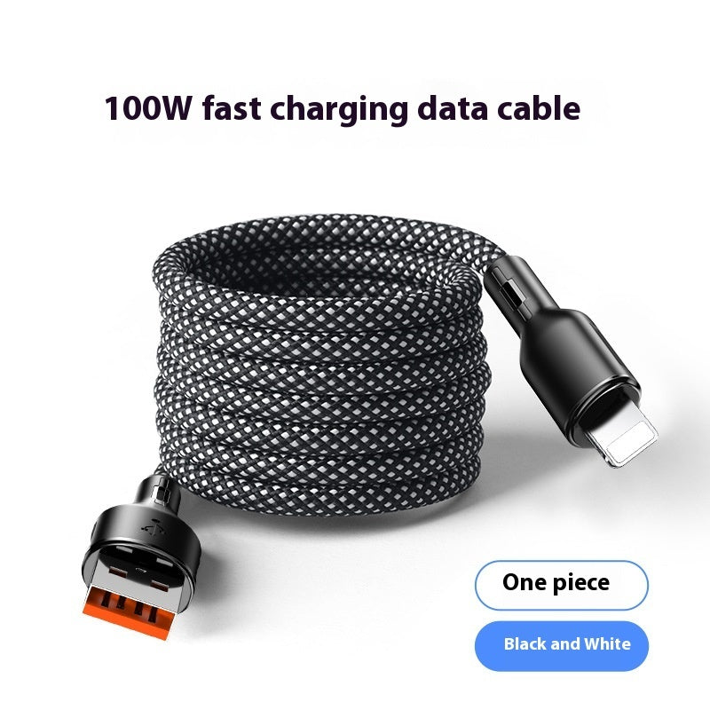 100W fast charging data cable with black and white design on a white background