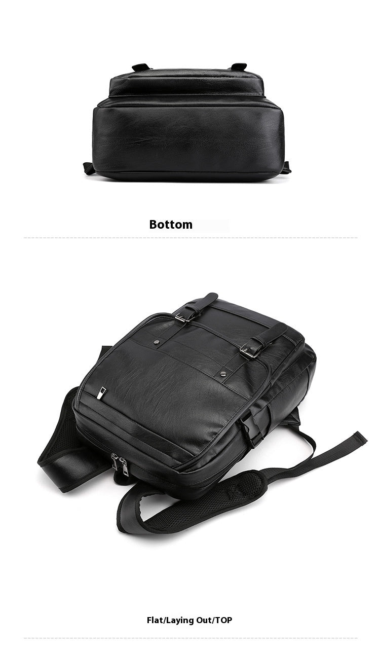Black backpack shown from different angles on a white background