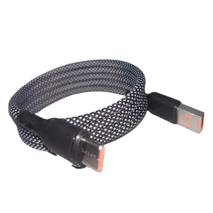 Black braided USB cable on a white background