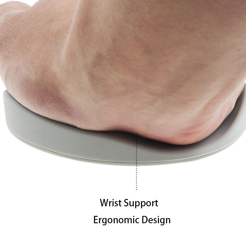 Ergonomic wrist support pad with a foot on a white background