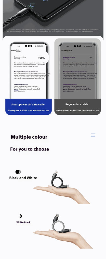 Smart power over data cable with smartphone display and color options shown.