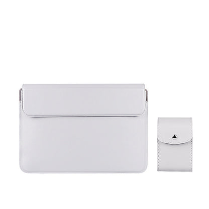 White clutch bag with a smaller pouch on a white background