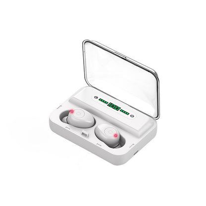 Wireless earbuds in a charging case on a white background