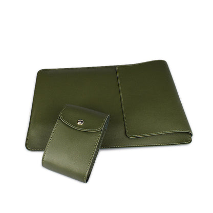 Green leather clutch and cardholder on a white background