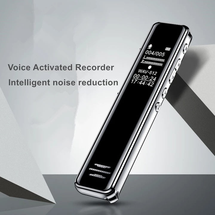 Voice activated recorder with digital display on a gray background