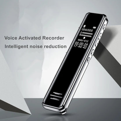 Voice activated recorder with digital display on a gray background