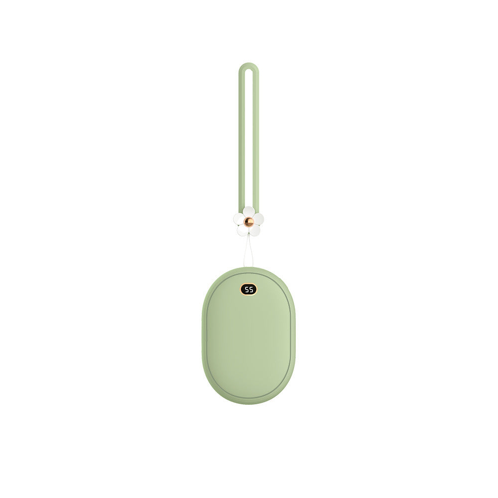 Green oval-shaped product with a strap on a white background
