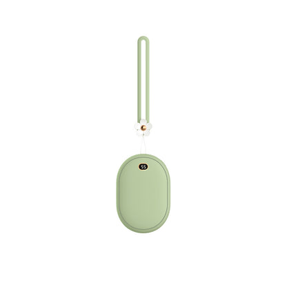 Green oval-shaped product with a strap on a white background