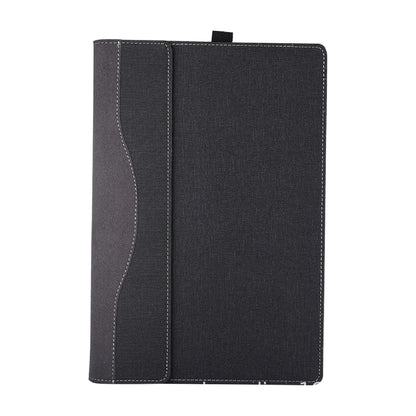 Black fabric-bound notebook on a white background
