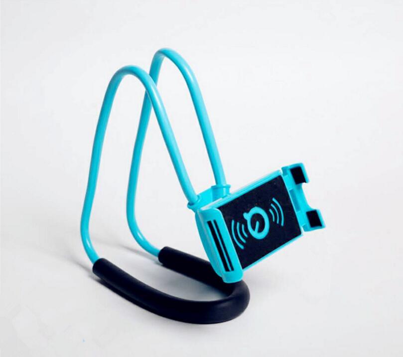 Blue bike lock with a phone holder on a white background