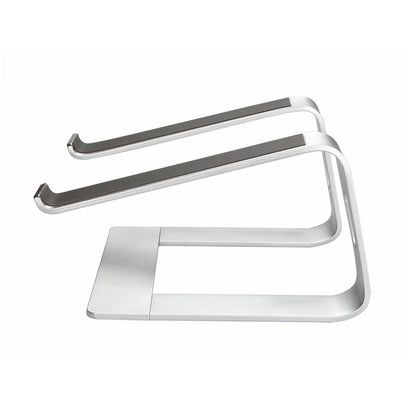Metallic stand on a white background. Silver metal bracket with features highlighted on a white background.