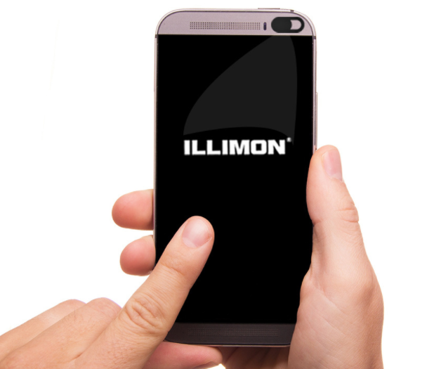 Smartphone with 'ILLIMON' logo held by a hand on a white background