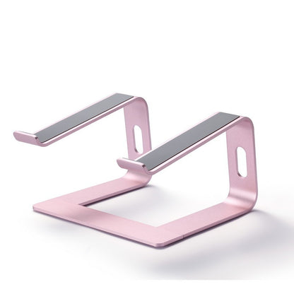 Pink and gray phone stand on a white background. Silver metal bracket with features highlighted on a white background.