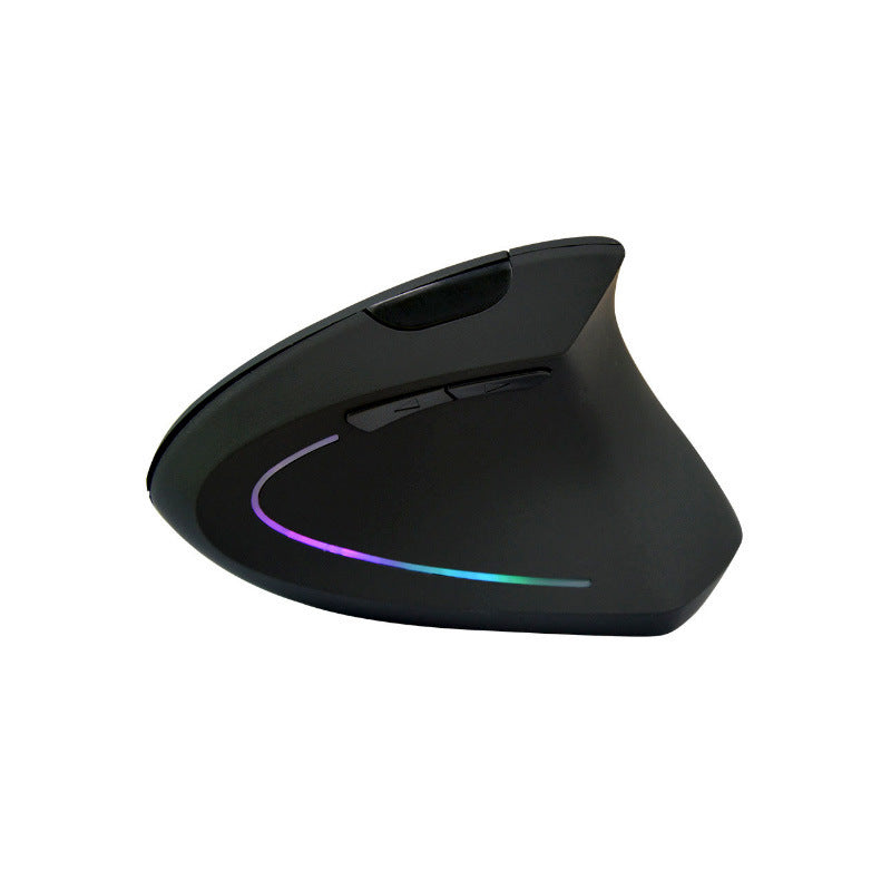 Black ergonomic mouse with RGB lighting on a white background