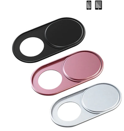 Three phone camera lens protectors in black, pink, and silver on a white background.