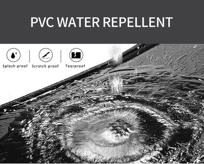 PVC water repellent material with water droplets on a textured surface