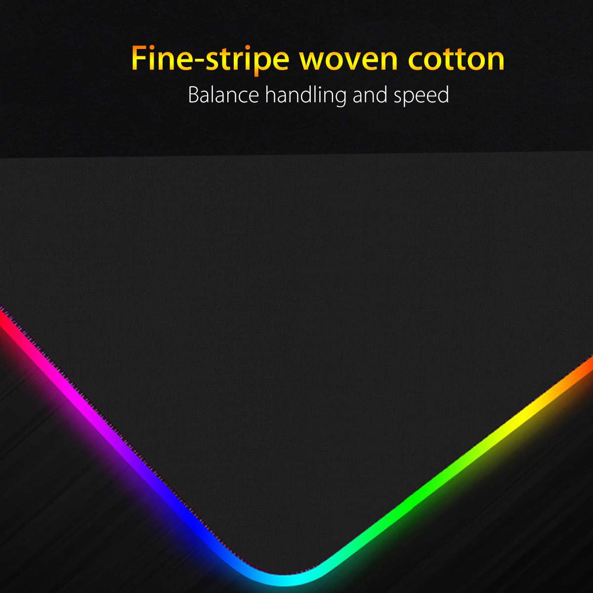 Gaming mouse pad with colorful edges on a black background