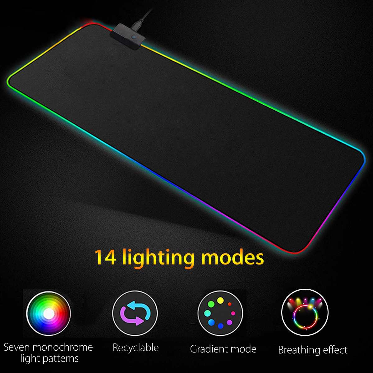 Large mouse pad with RGB lighting on a black background