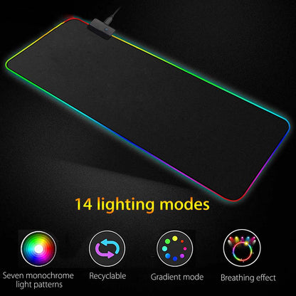 Large mouse pad with RGB lighting on a black background