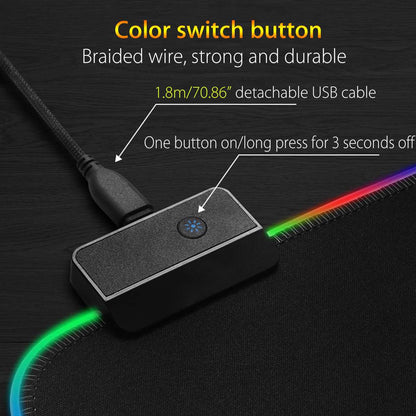 Color switch button with braided wire and detachable USB cable on a dark background