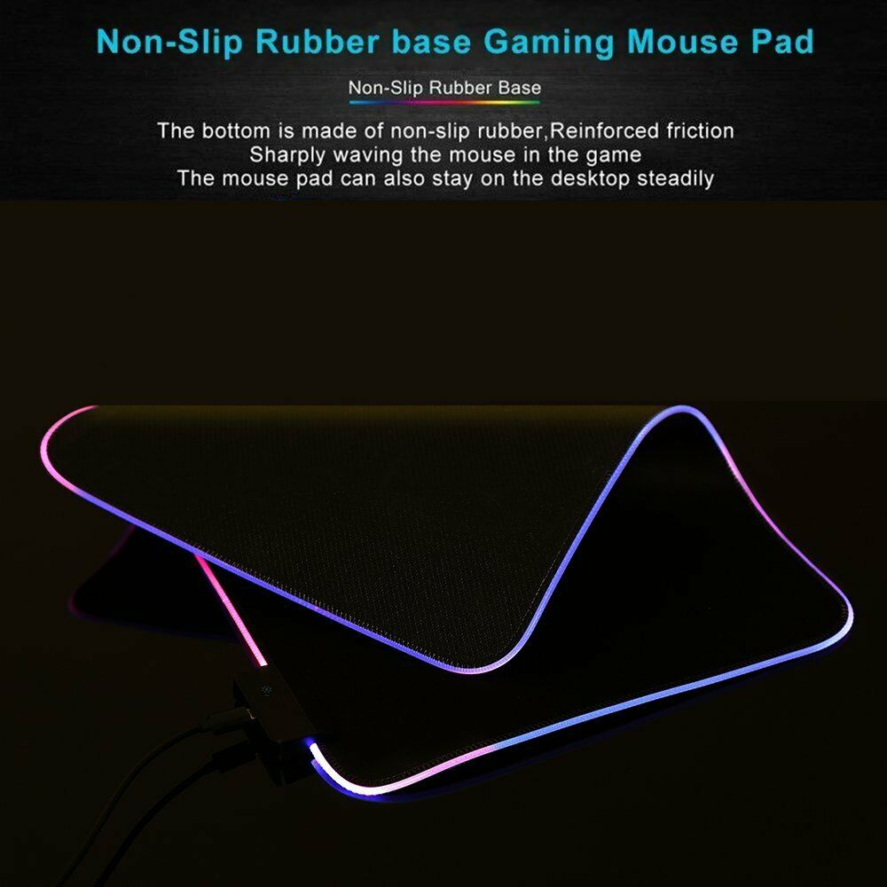 Gaming mouse pad with non-slip rubber base on a dark background