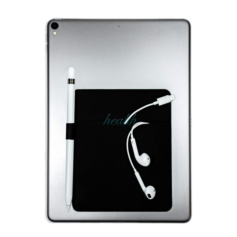 Tablet with a black case featuring earphones and a stylus on a white background