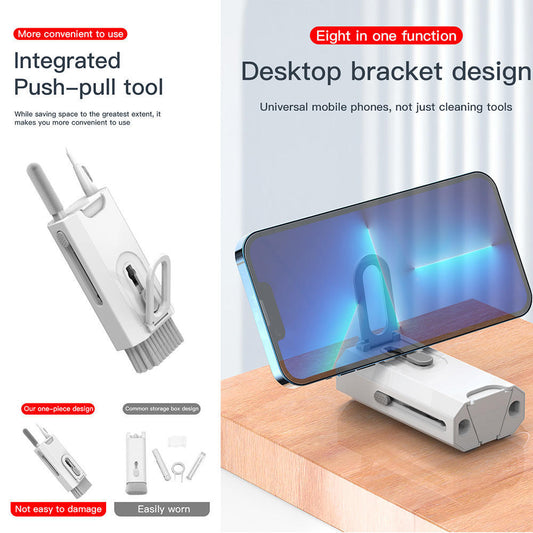 Phone cleaning tool with desktop bracket design on a white background