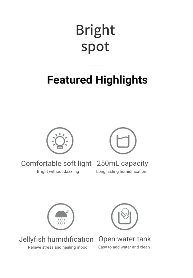 Product feature card with icons and text on a white background