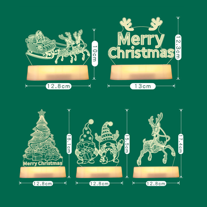 Set of Christmas-themed LED lights with measurements on a green background