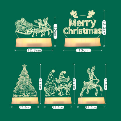 Set of Christmas-themed LED lights with measurements on a green background