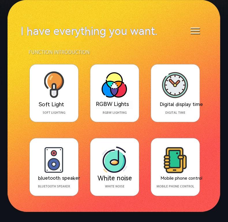 Product feature screen with icons and text on a gradient background