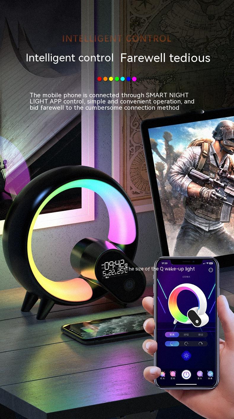 Smart LED light with smartphone control and gaming display in the background