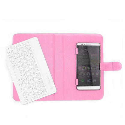 Pink phone case with white keyboard attachment on a white background