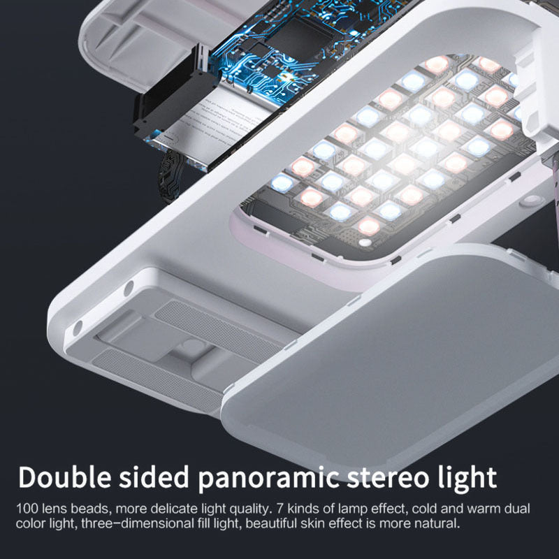 Double-sided panoramic stereo light with technical components on a black background