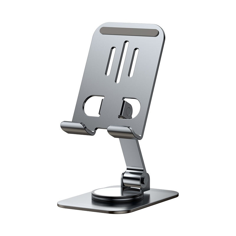 Metallic phone stand on a white background