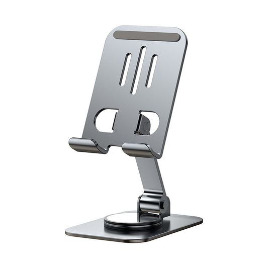 Metallic phone stand on a white background
