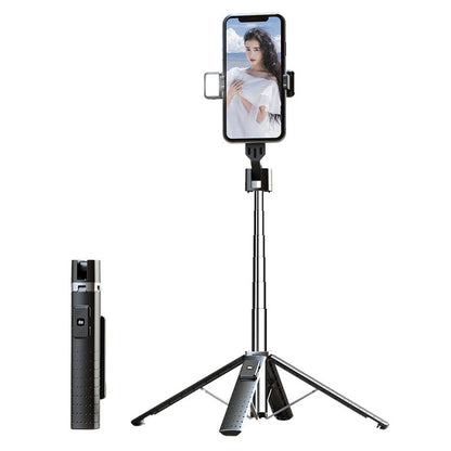 Phone holder with tripod and remote control on a white background