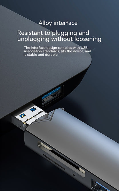 USB interface with text about alloy interface design on a dark background