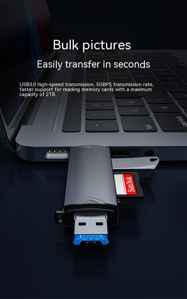 USB drive connected to a laptop with text highlighting fast data transfer capabilities.