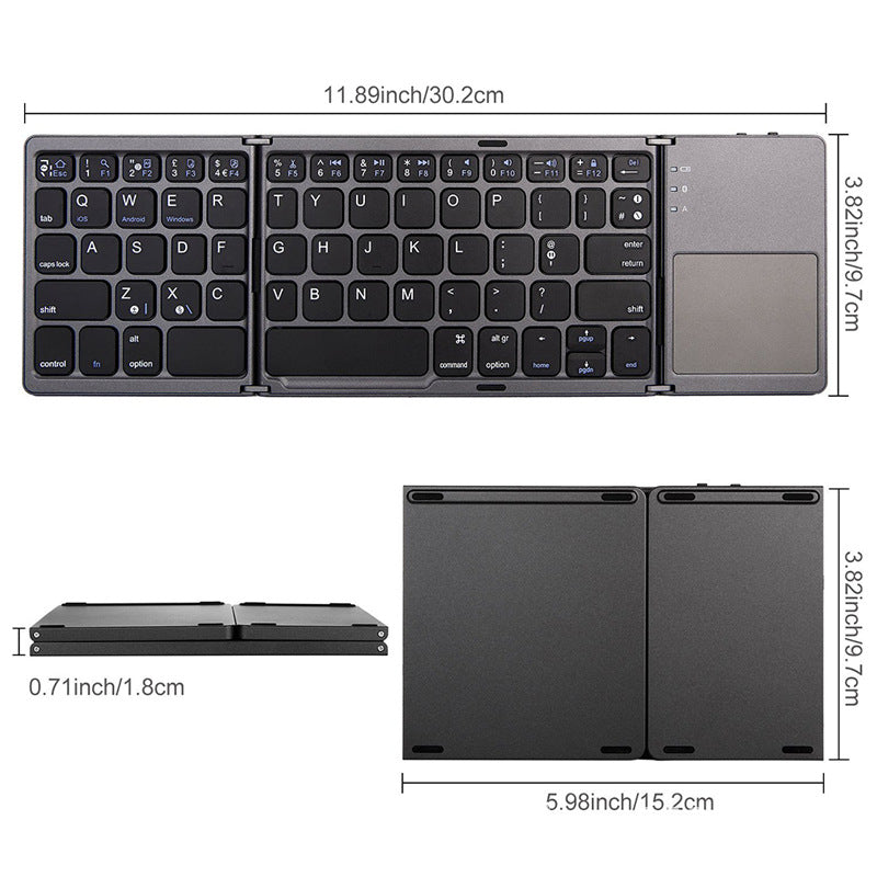 Foldable keyboard with dimensions displayed