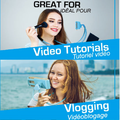 Two women using video recording equipment with text about video tutorials and vlogging.