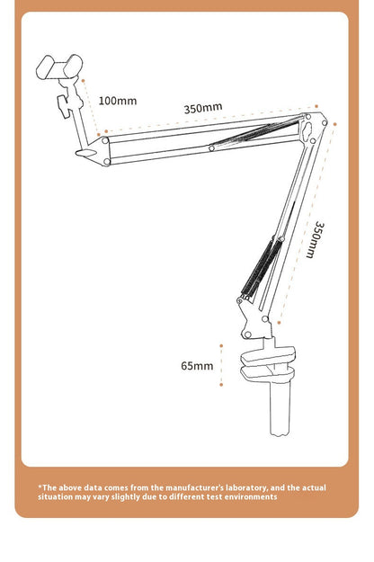 Technical diagram of a mechanical arm with measurements on a white background