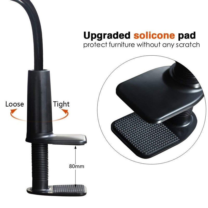 Black adjustable armrest with upgraded silicone pad and measurement details on a white background