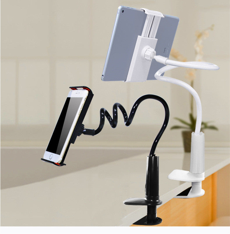 Multi-device stand holding a tablet and smartphone on a neutral background
