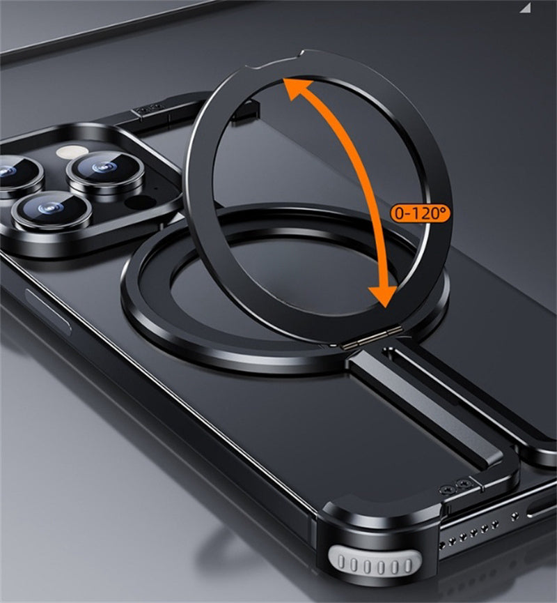 Phone case with a ring holder on a smartphone, showing flexibility and angle range.