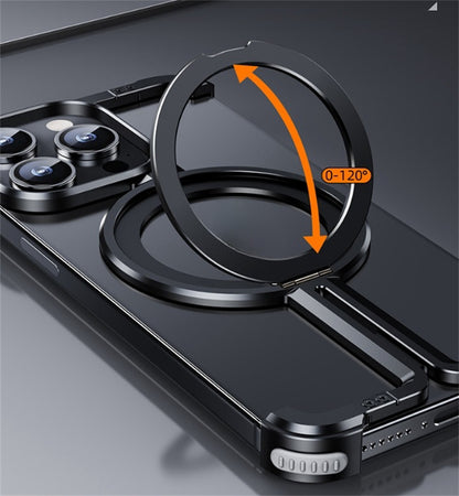 Phone case with a ring holder on a smartphone, showing flexibility and angle range.
