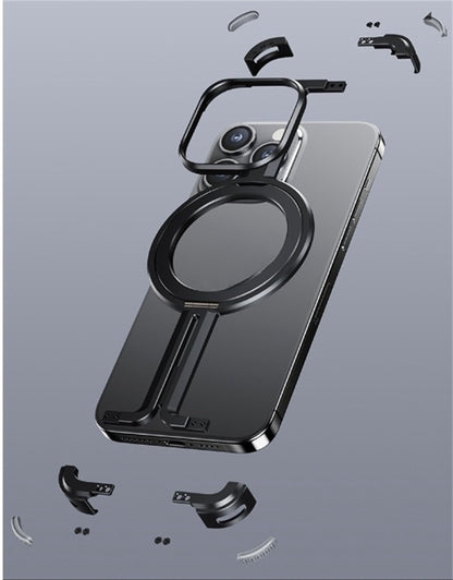 Phone case with ring holder and screen protector on a gray background